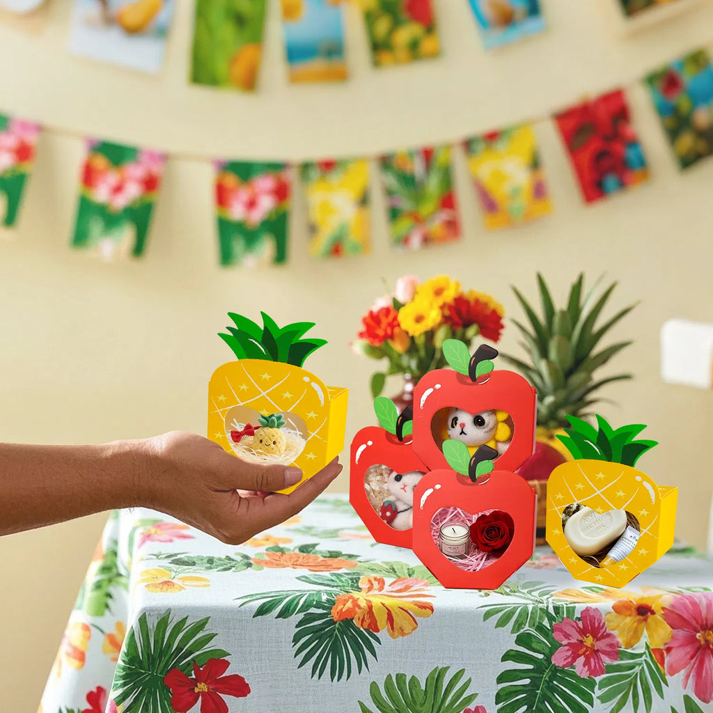 20 Mini boîtes cadeaux avec fenêtre 3D en forme d'ananas de pomme Boîte de cuisson Boîte de traitement de papier Contai
