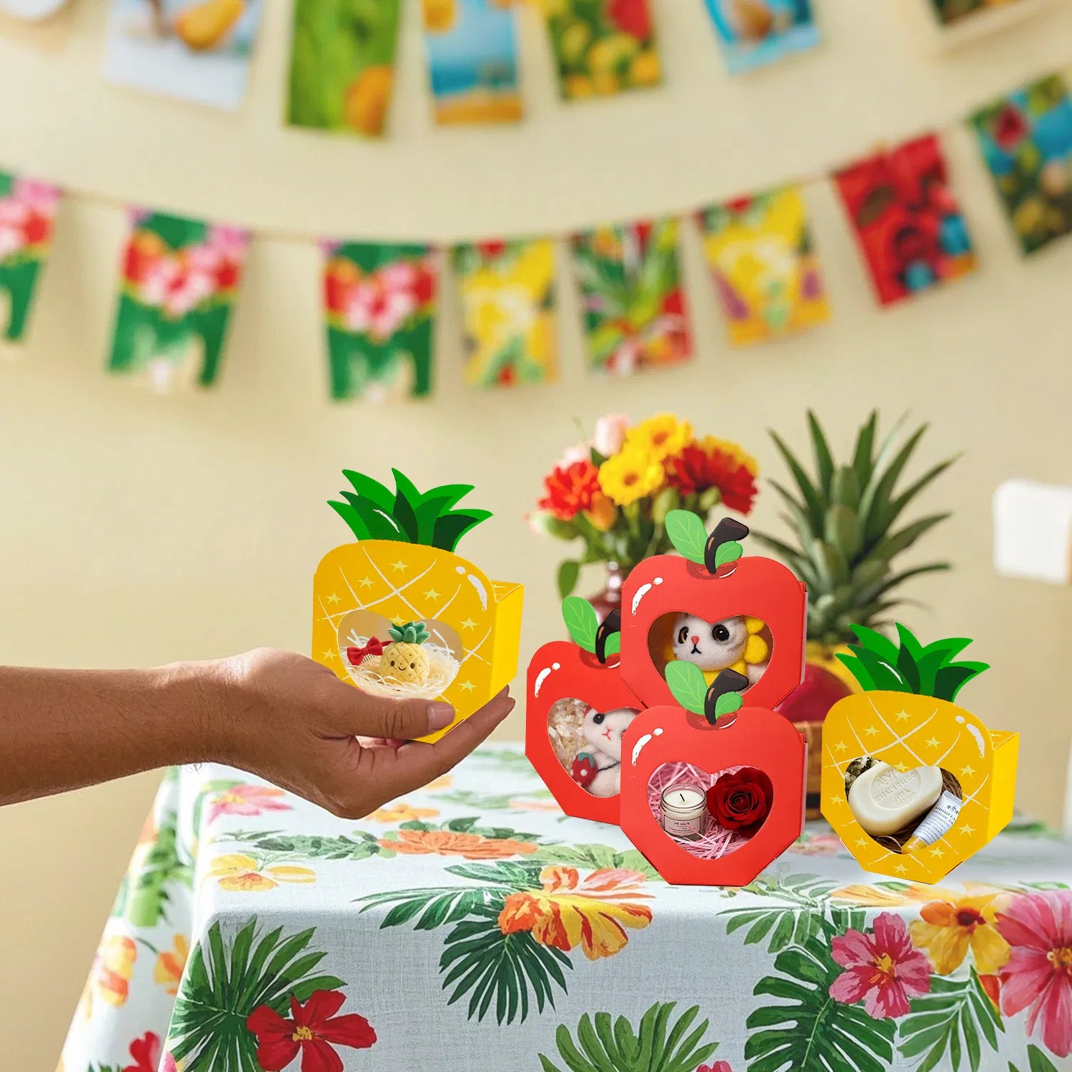 20 Mini boîtes cadeaux avec fenêtre 3D en forme d'ananas de pomme Boîte de cuisson Boîte de traitement de papier Contai