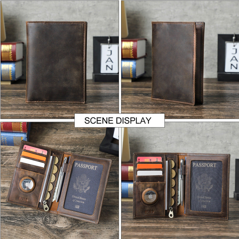Retro Crazy Horse Leather Antivol Document Package