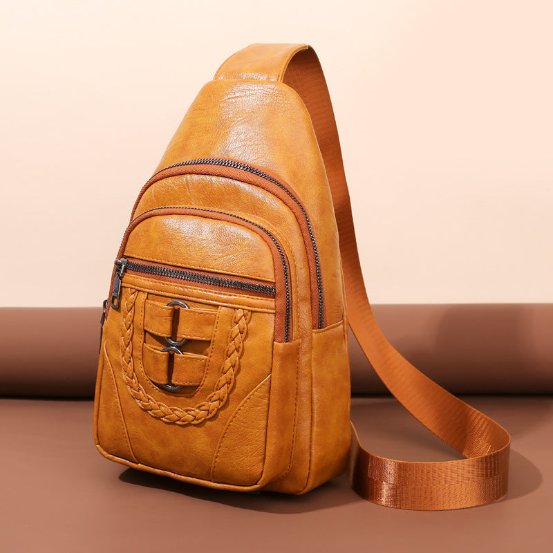 Simple poitrine PU souple cuir texturé sac à épaule