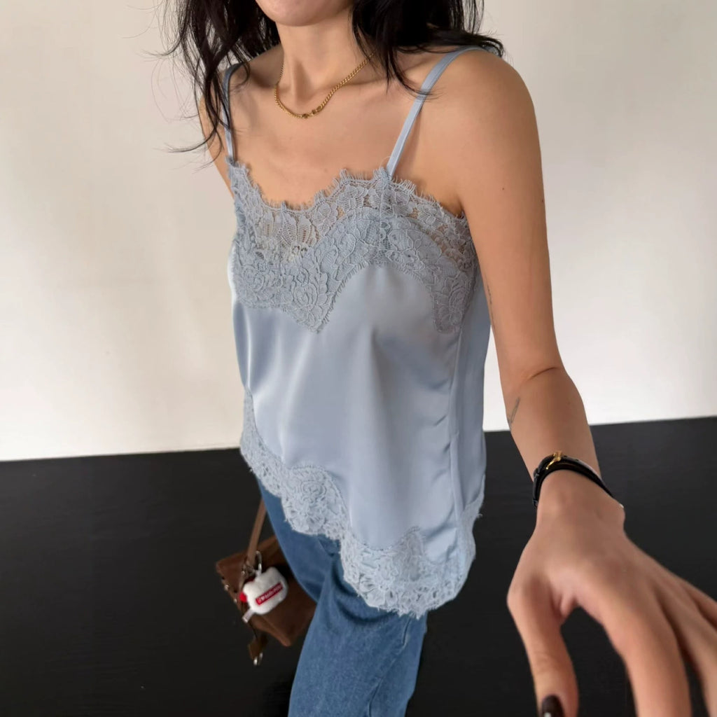 Dentelle polyvalente et satin Chic Asymétrique Slip Camisole