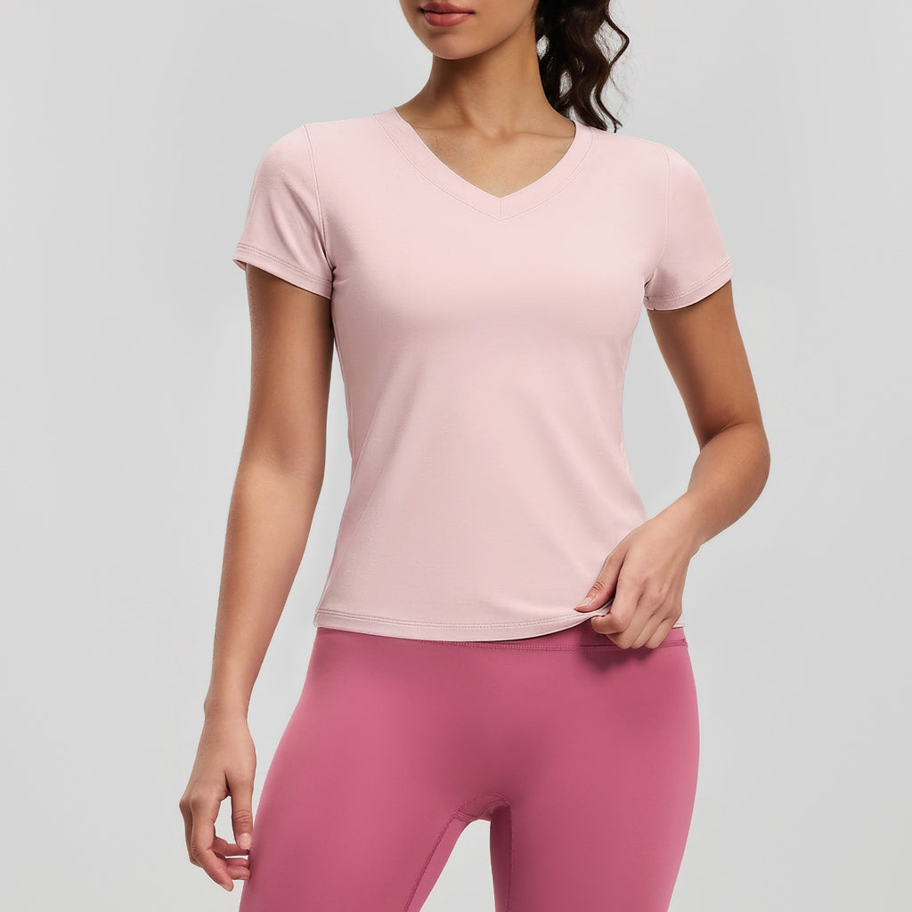 Peach Basic V-neck Sleeve Sports Top