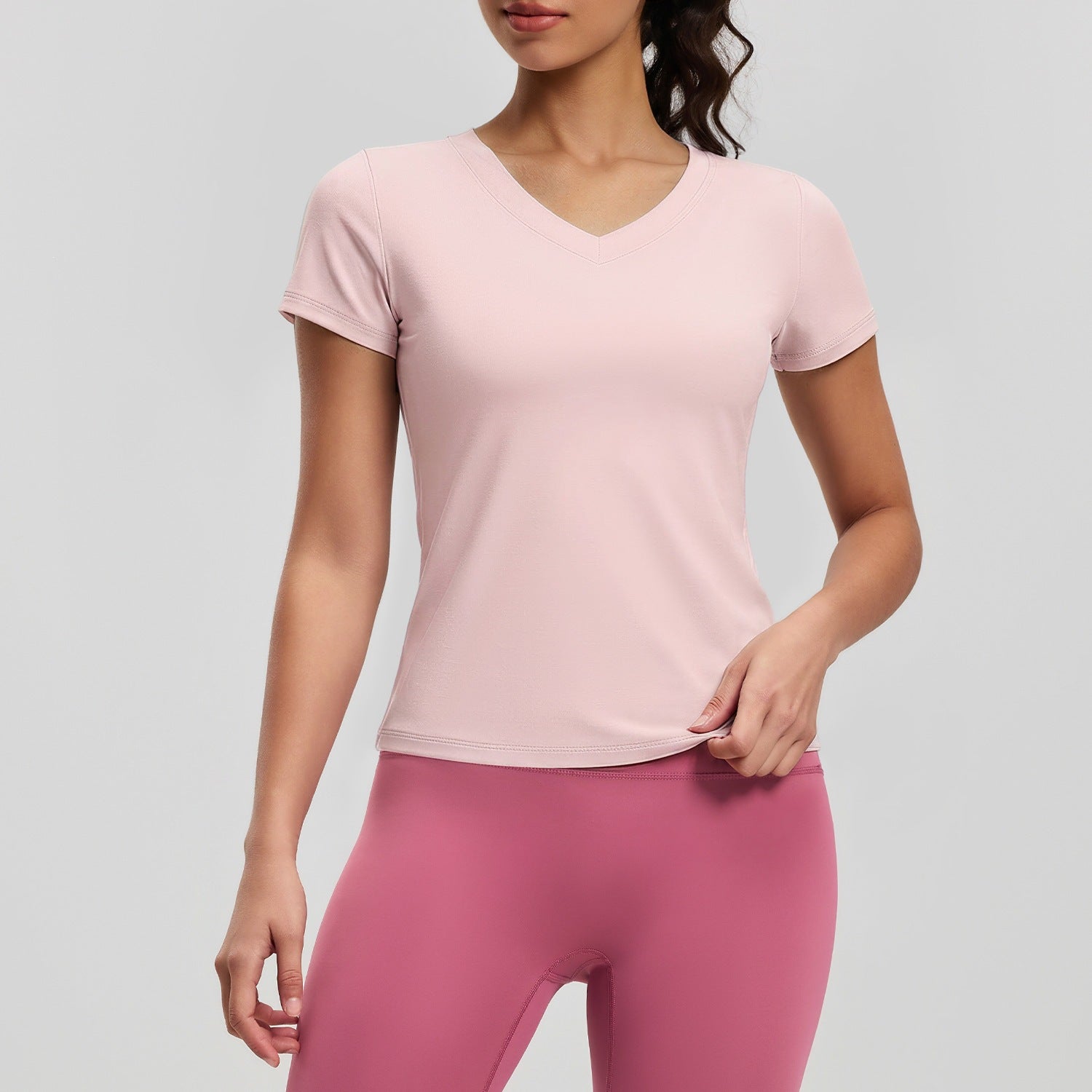 Peach Basic V-neck Sleeve Sports Top