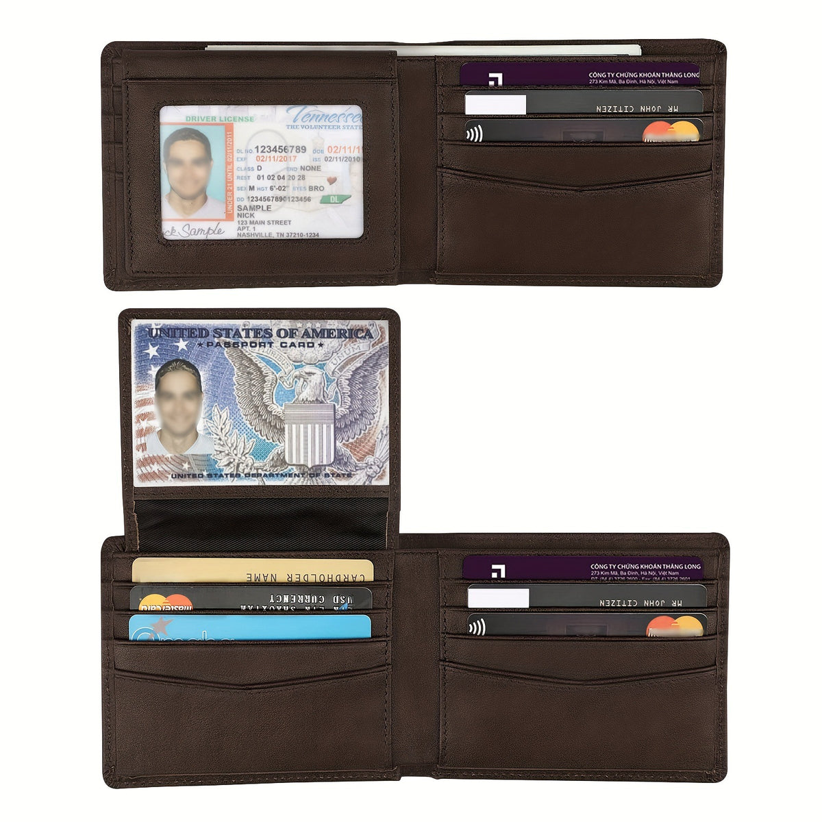 Fentes de cartes multiples antivol Swiping Texture Portefeuille triple