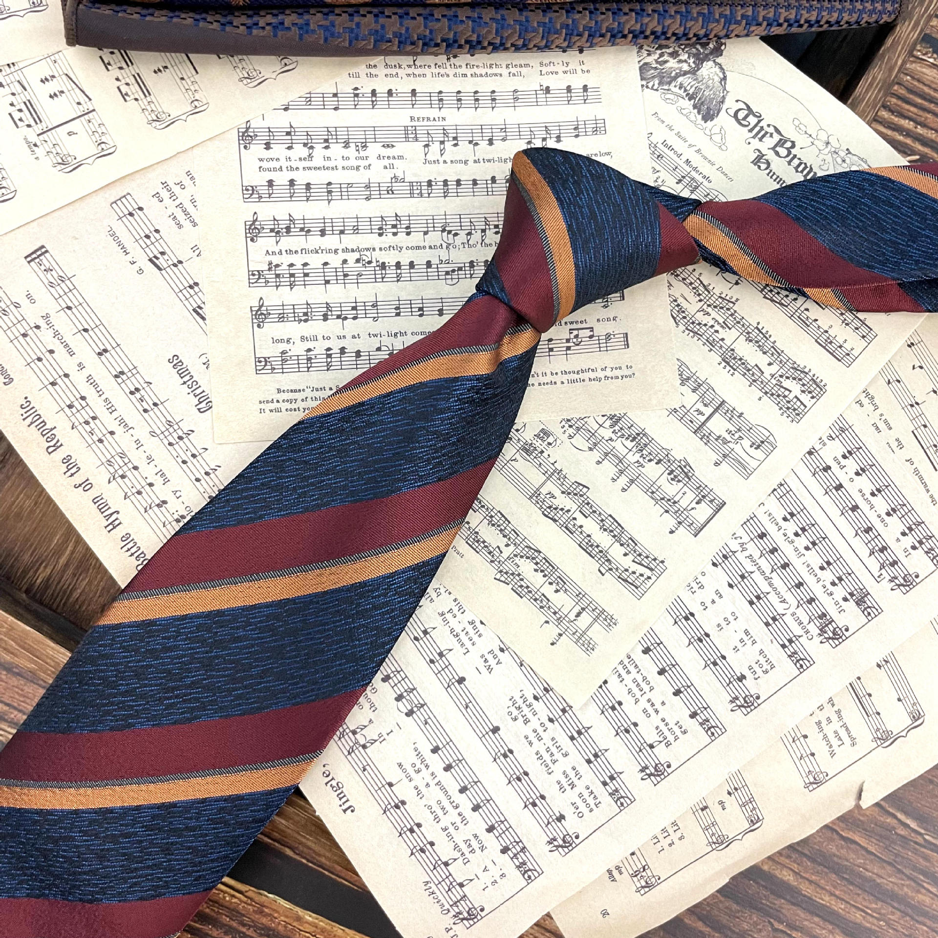Retro Coffee Color Orange Red Striped Tie Hand Hit 8CM Hommes