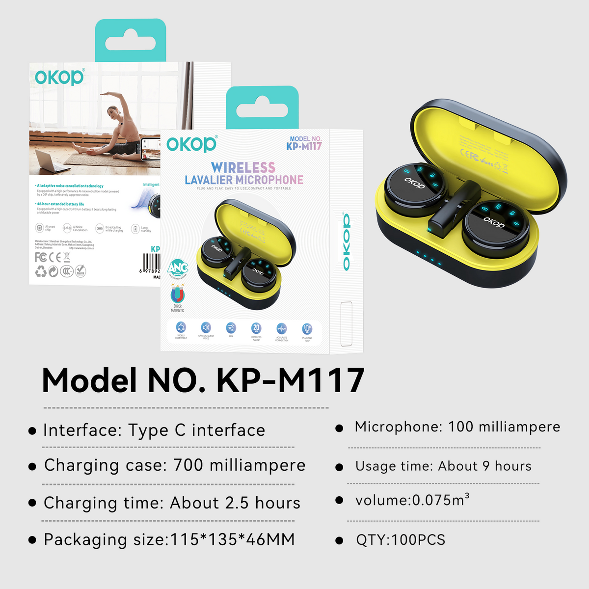 KP-M117 Modèle de microphone Lavalier sans fil le mieux vendu pour les Vlogs