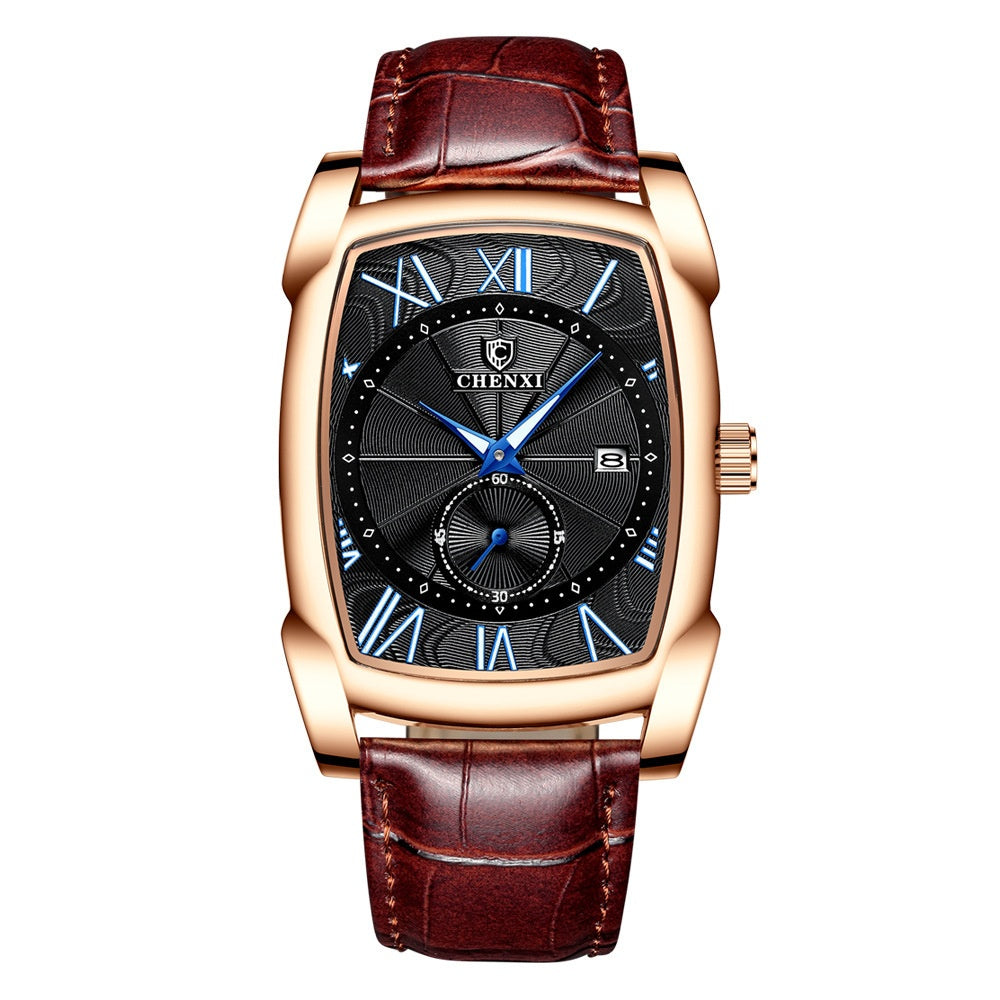 Carré hommes calendrier lumineux Mode Quartz montre