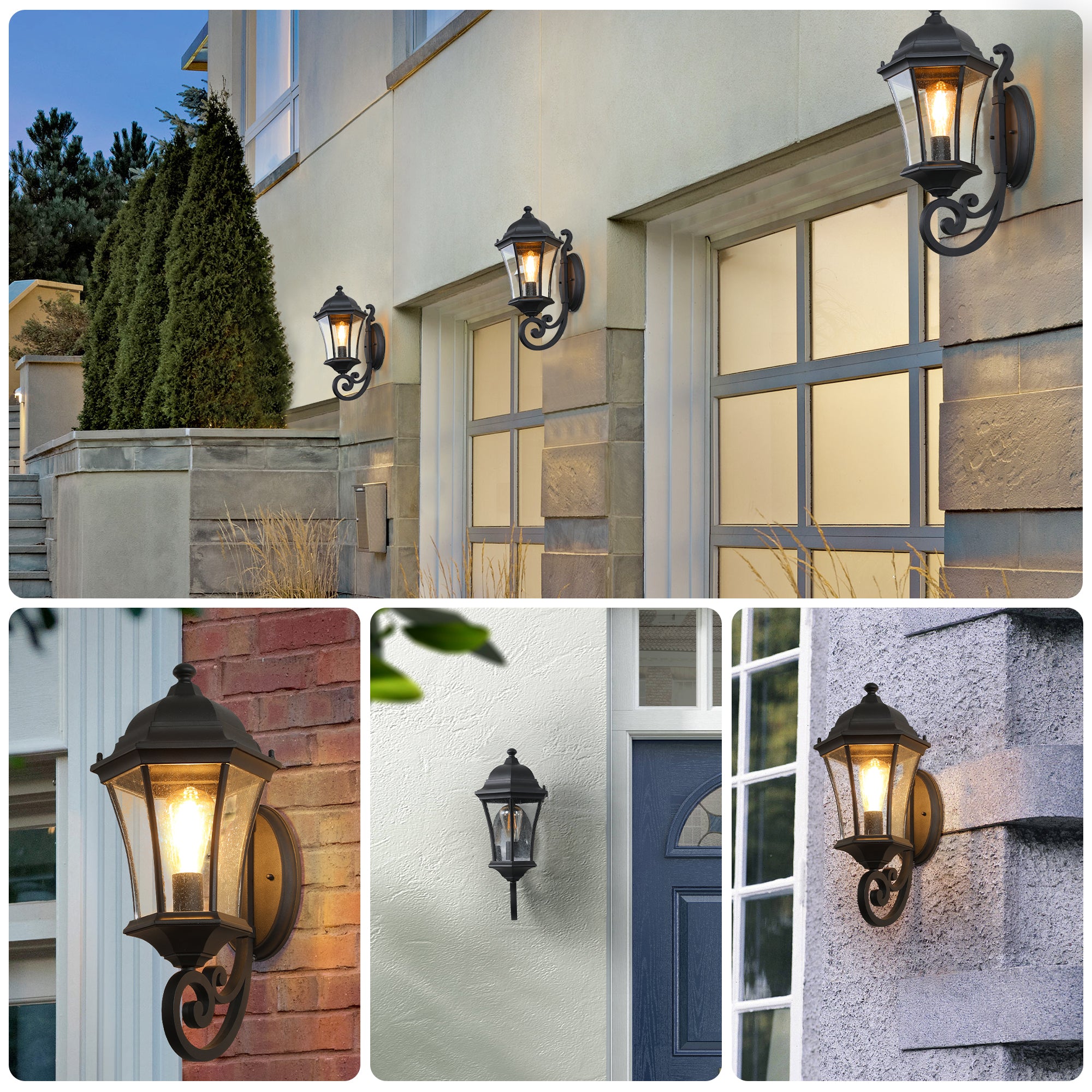 1-Pack Vintage mur-monté lumière de lanterne extérieure – Élégant métal noir sconce pour porch