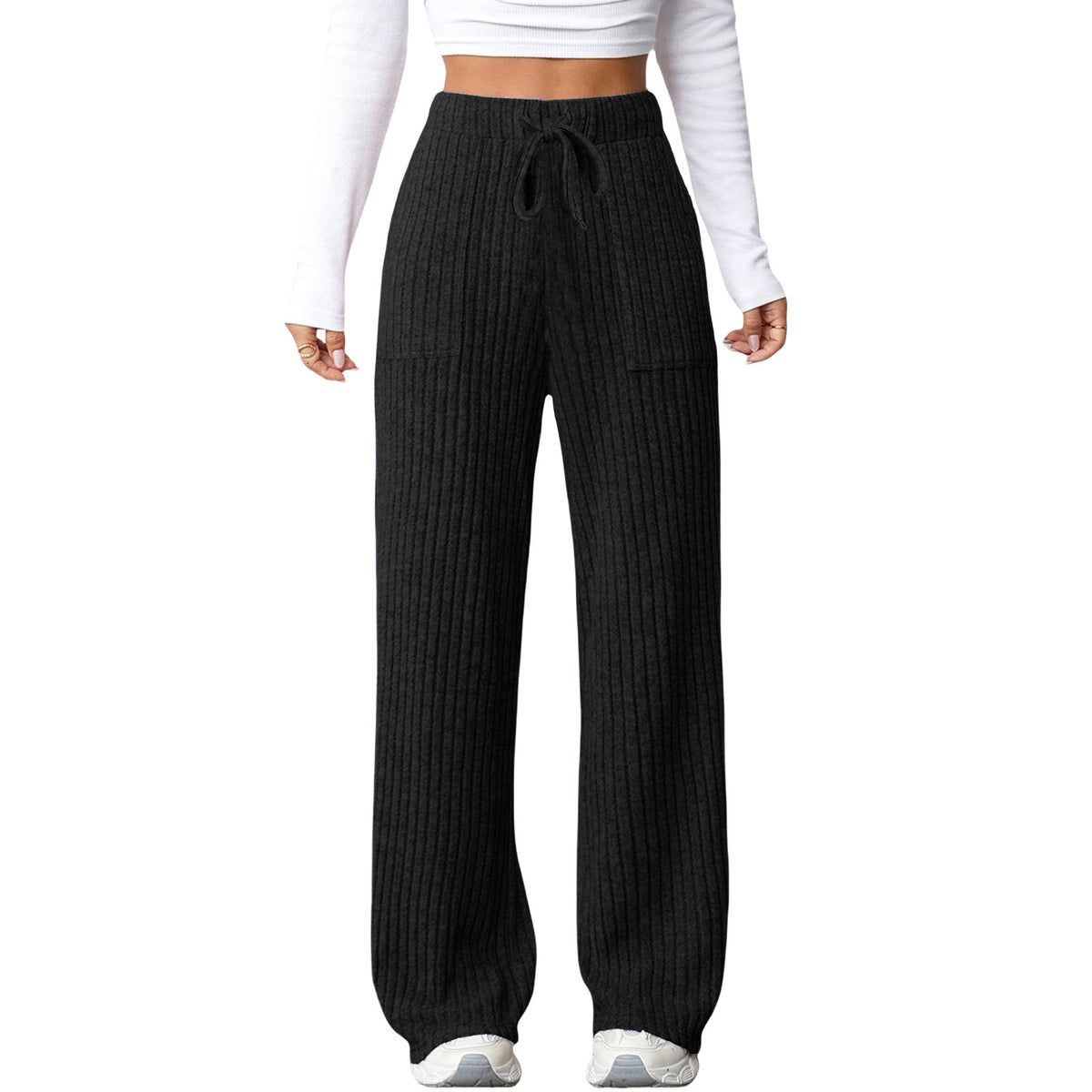 Pantalon casual de poche à col solide pour femmes