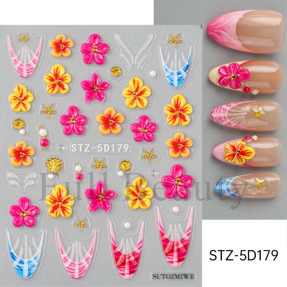 Stickers ongles adhésifs 3D embossé style ins