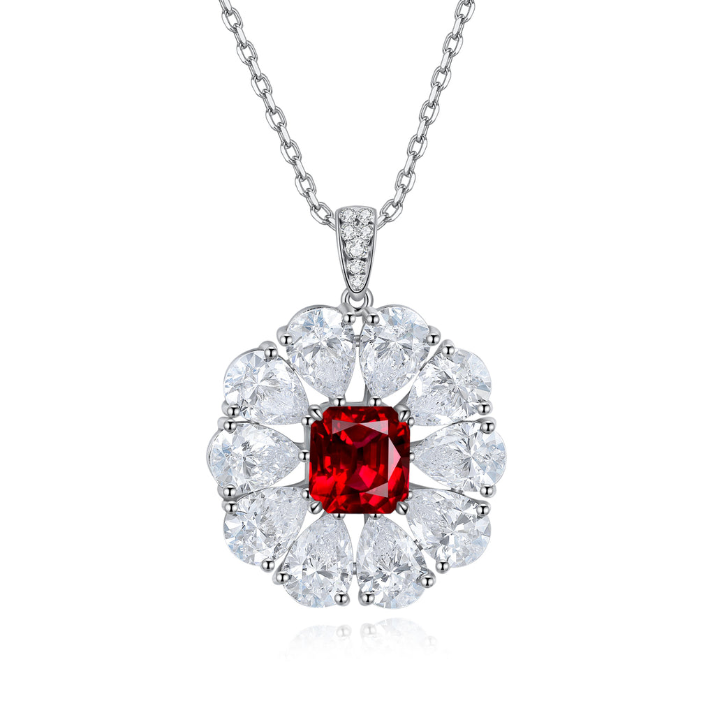 S925 Argent 7.7g Collier de pierre gemme créé en laboratoire