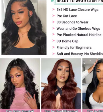 Body Wave Glueless Perruques de cheveux humainsHottes sans gluten
