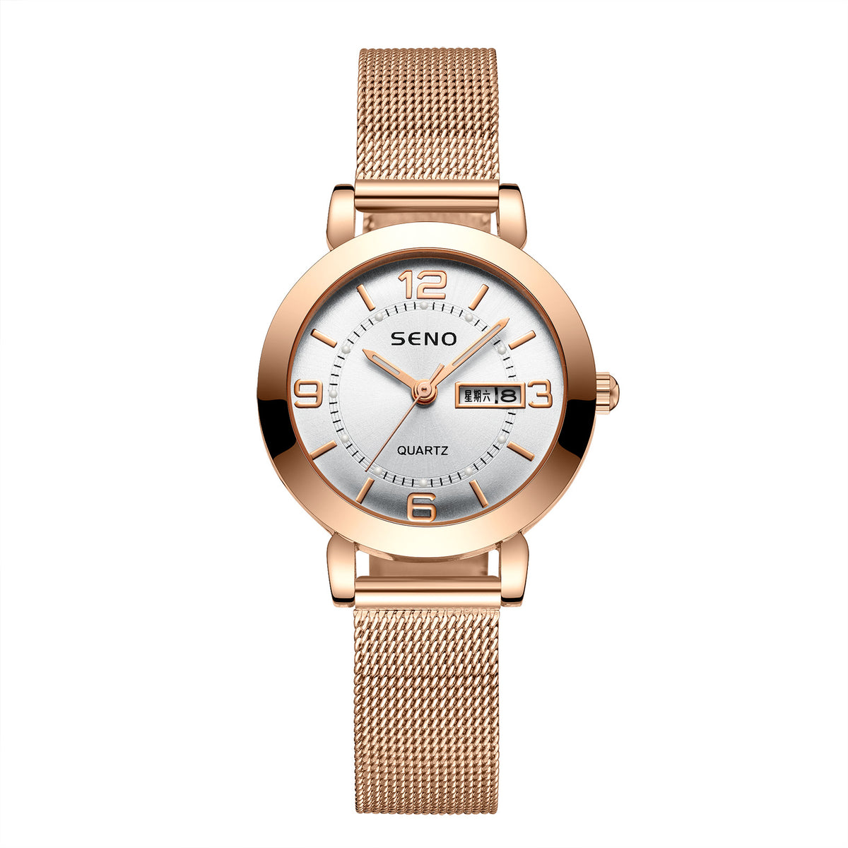 Lumière de nuit Imperméable Dual Calendar Montre Quartz en alliage pour femmes