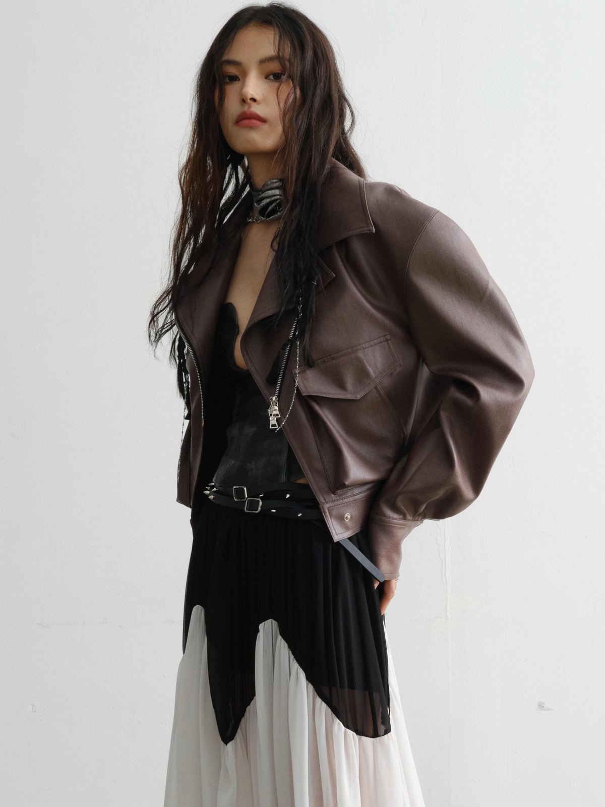 Manteau de veste en cuir PU amovible