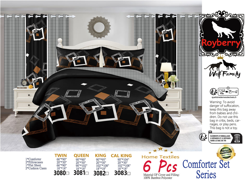 Ensemble de literie de consolateur géométrique noir 6 pièces pour roi et roi de Californie