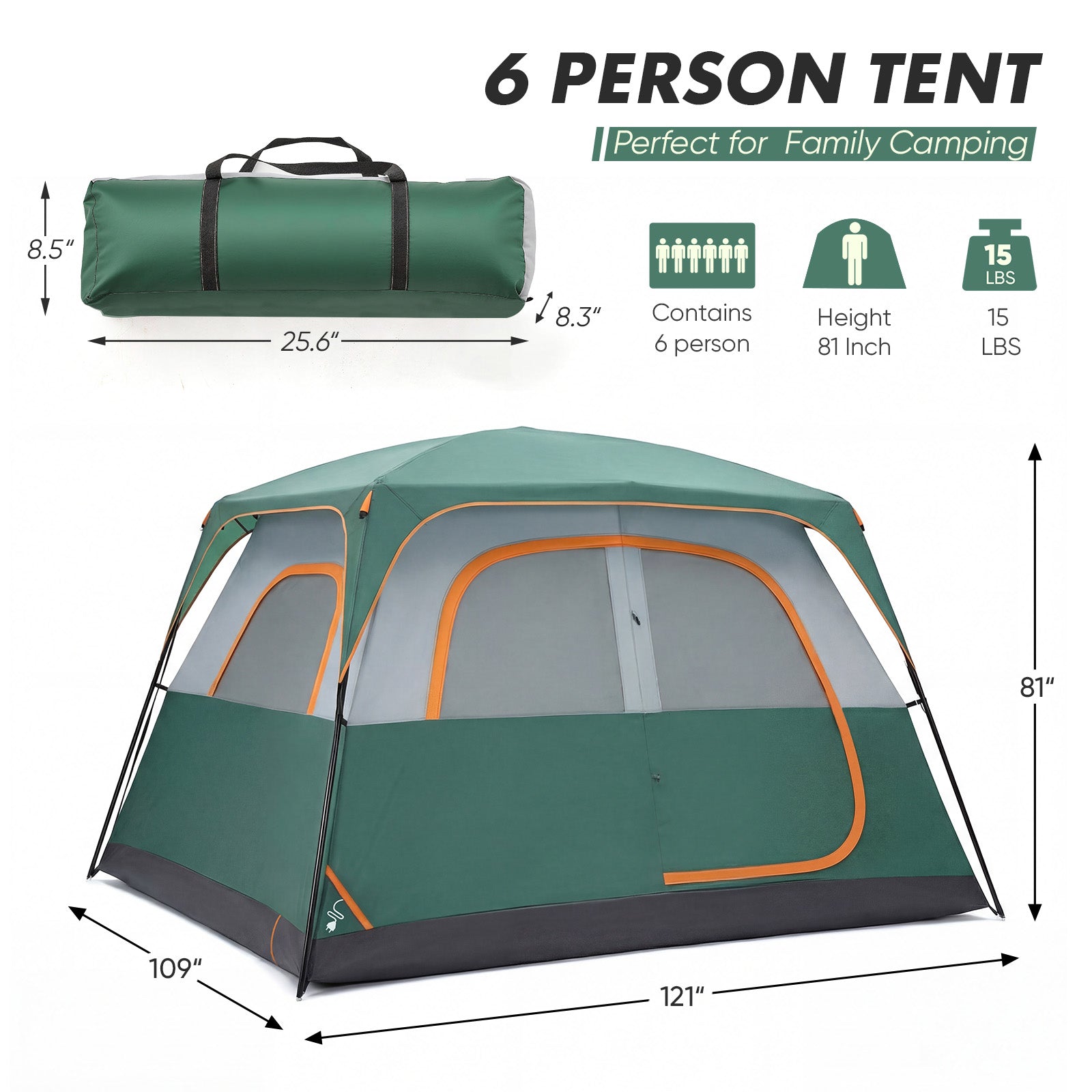 6 personnes Waterproof Et tente de camping familial coupe-vent