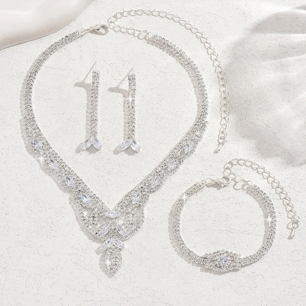 Ensemble de bijoux CZ 3Pcs pour femmes Poire à feuilles creuses