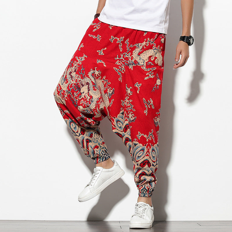 Été Bohème Loose Large-leg Eléphant Flower Beach Pantalons