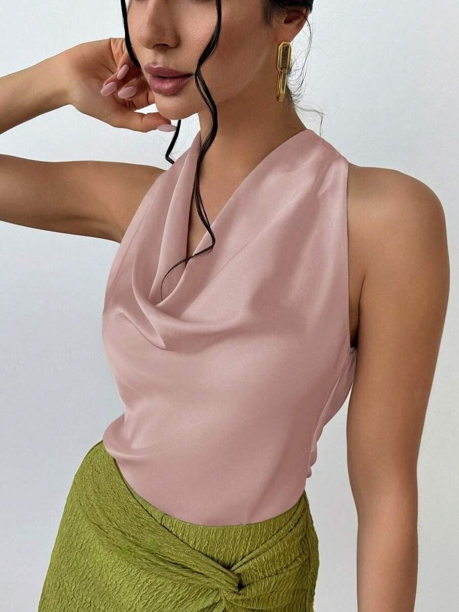 Women's Solid Color Sleeveless Satin Blouse