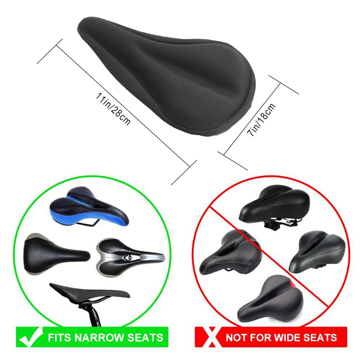 1Pc Non-slip Comfortable Bicycle Seat Cover Padded Bike Wear-Resistant Soft Cover