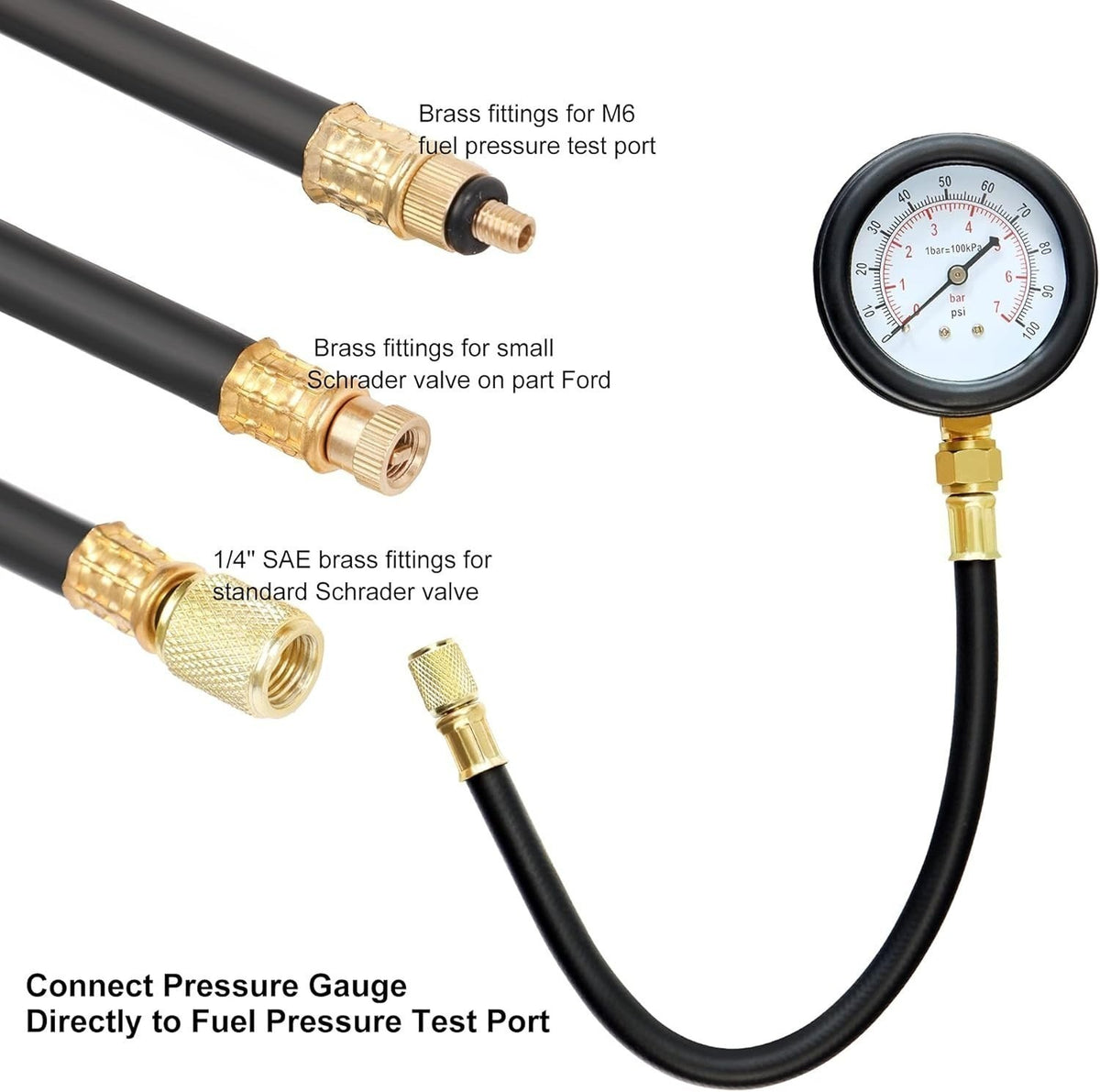Testeur universel de pression de carburant 0 -140PSI Kit d'essai de pompe à injection de carburant