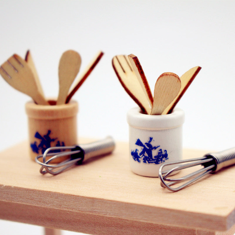 Couteau de spatule en bois Fourche et Egg Beaterminiature Food Playset Filming Props and Decorativ