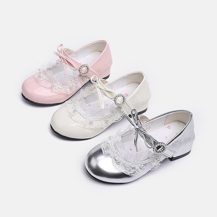 Fille Princesse Chaussures Mode Versatile Petit Cuir Chaussures Fille Lolita Haut Talons Bow Singl