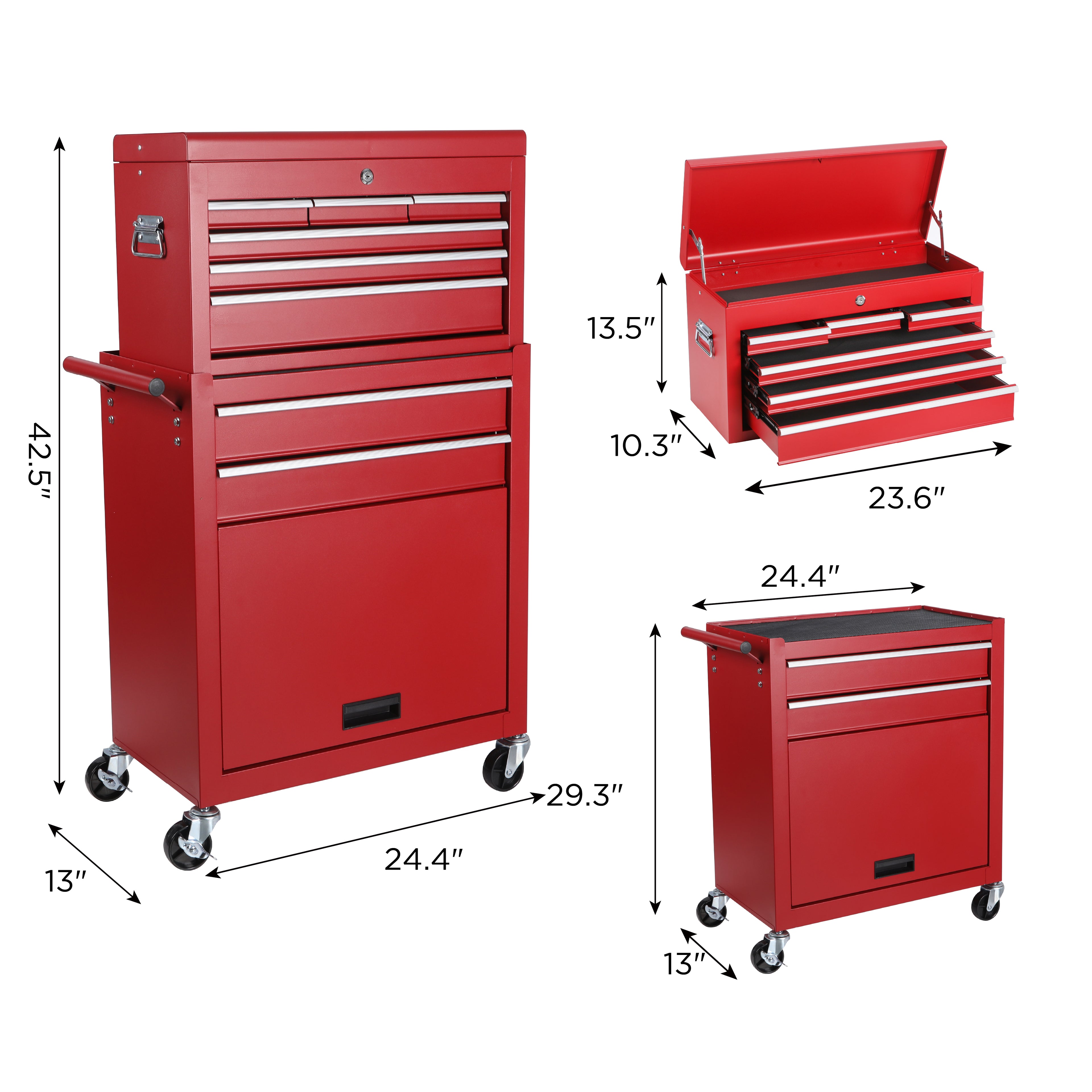 Boîte de rangement à outils à 8 tiroirs avec boîte à outils amovible 2 en 1