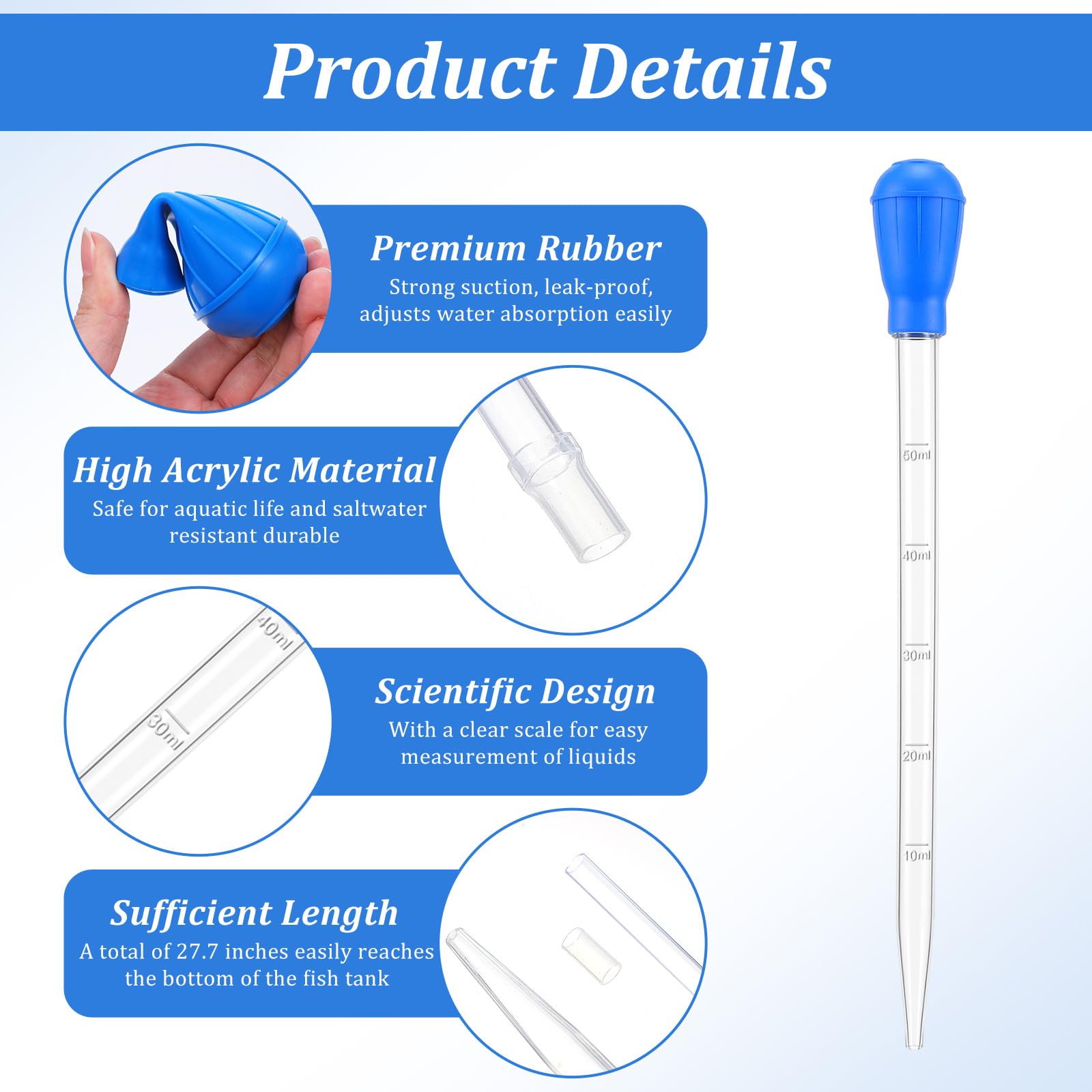 27.7in Extra Long Turkey Baster pour Aquarium 50ml Baster Syringe Aquarium Water Changer Si