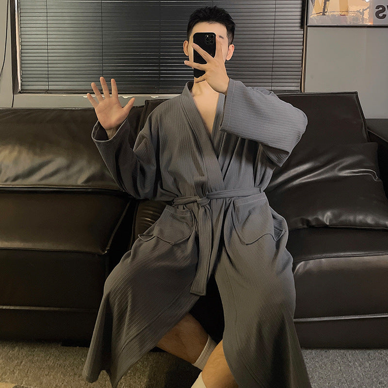 Homme Automne Hiver Robe de cardigan à ceinture en couleur solide