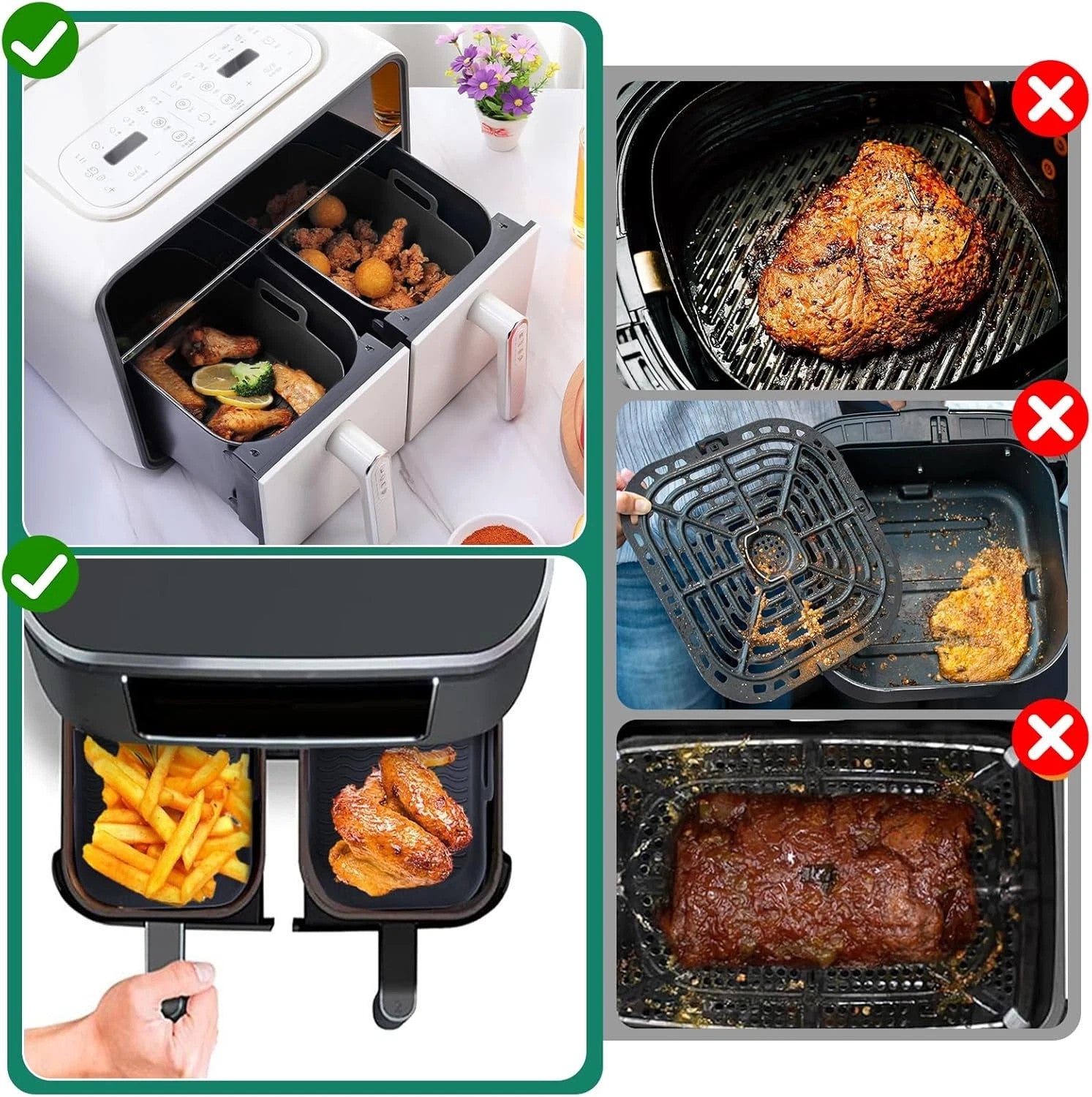 2x Air Fryer Silicone Pot Rectangle Bac de cuisson Liners de panier Insert