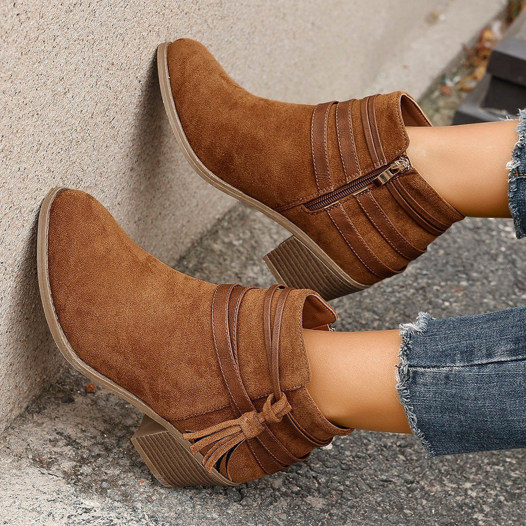 Suede Bottes pour femmes avec ceinture et fermeture éclair latérale