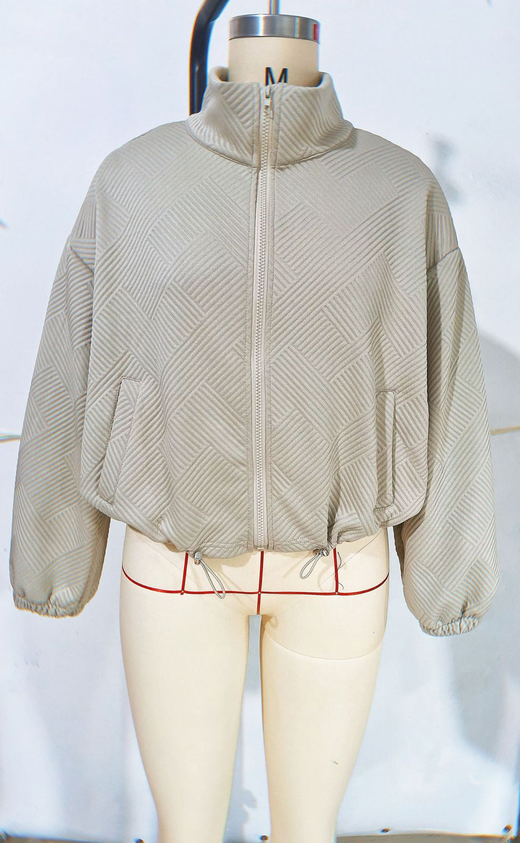 European And American Amazon Autumn And Winter High Collar Zipper Hem Drawstring Flap Pock