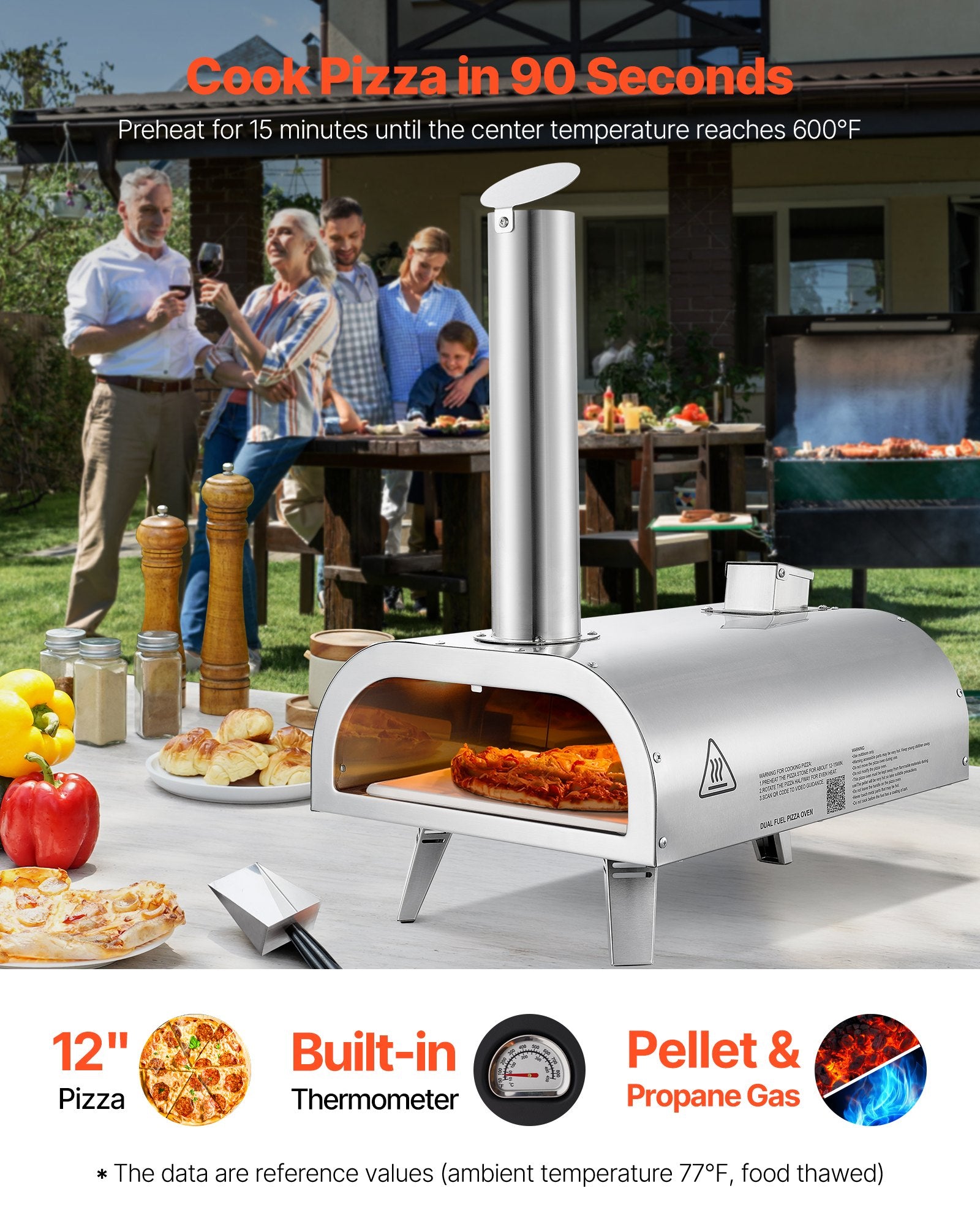 Four à pizza extérieur 12' Portable Pellet/Gas Four à pizza pour le camping