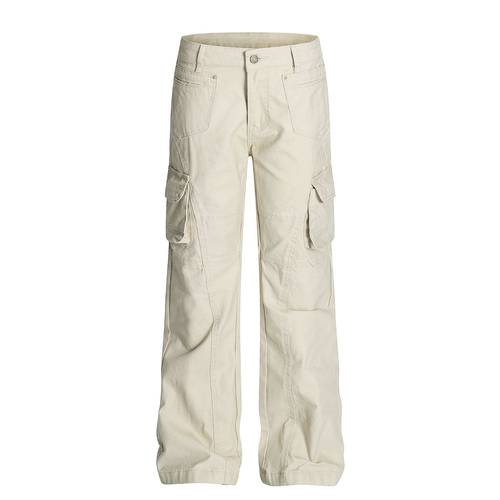 Retro Unisex Solid-Color Multi-Pocket Loose Flare-Bootcut Vêtements de travail Pantalons occasionnels