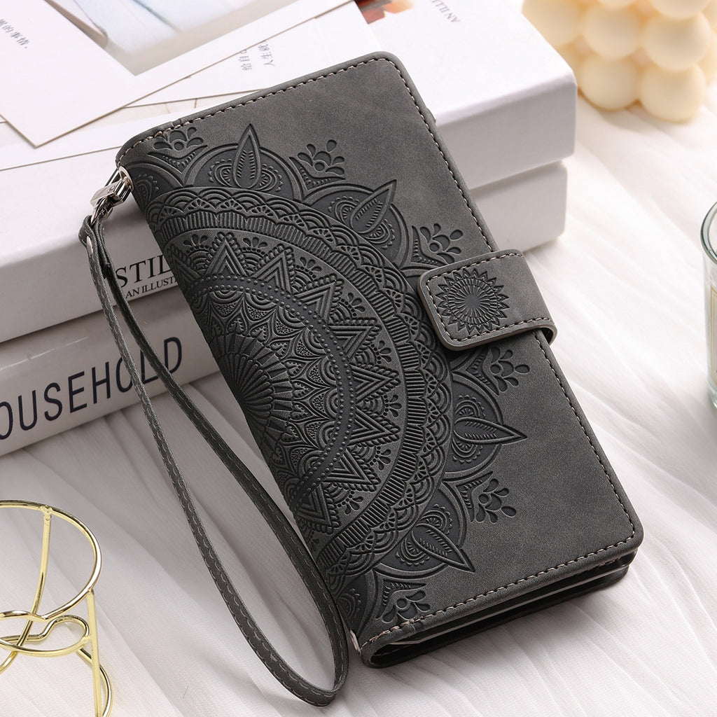 Multi-carte Embossed Totem carte en cuir zipper sac de téléphone