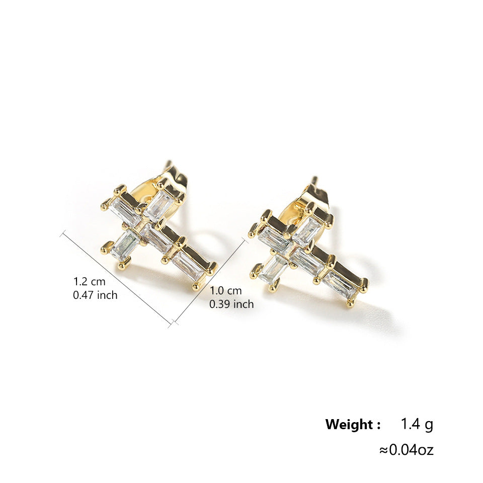 Femmes Cross Baguette CZ Boucles d'oreilles Stud