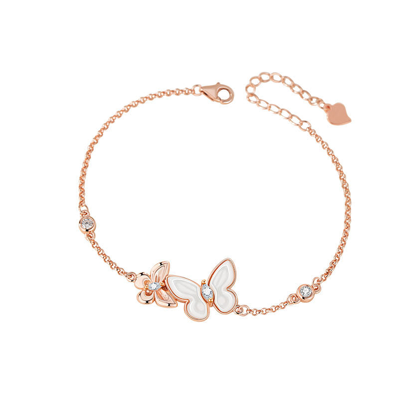 S925 Argenté Rose Or Blanc Nacre Bracelet papillon