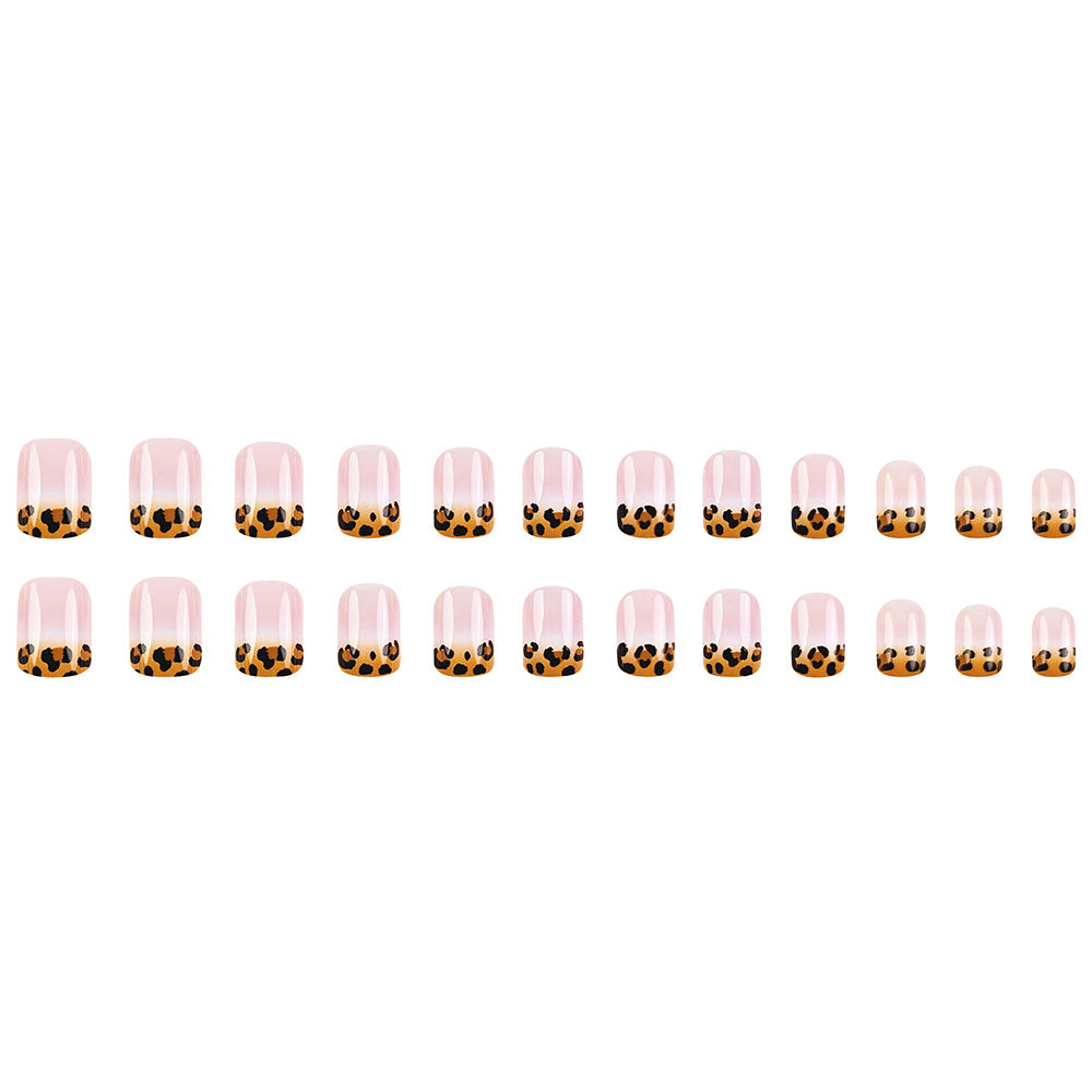 24 Stickers Nail Acrylique Rectangulaire avec Imprimé Léopard