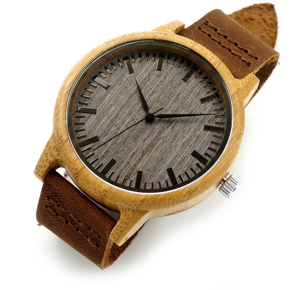 Mono-bamboo en bois Cowhide hommes montre en bois