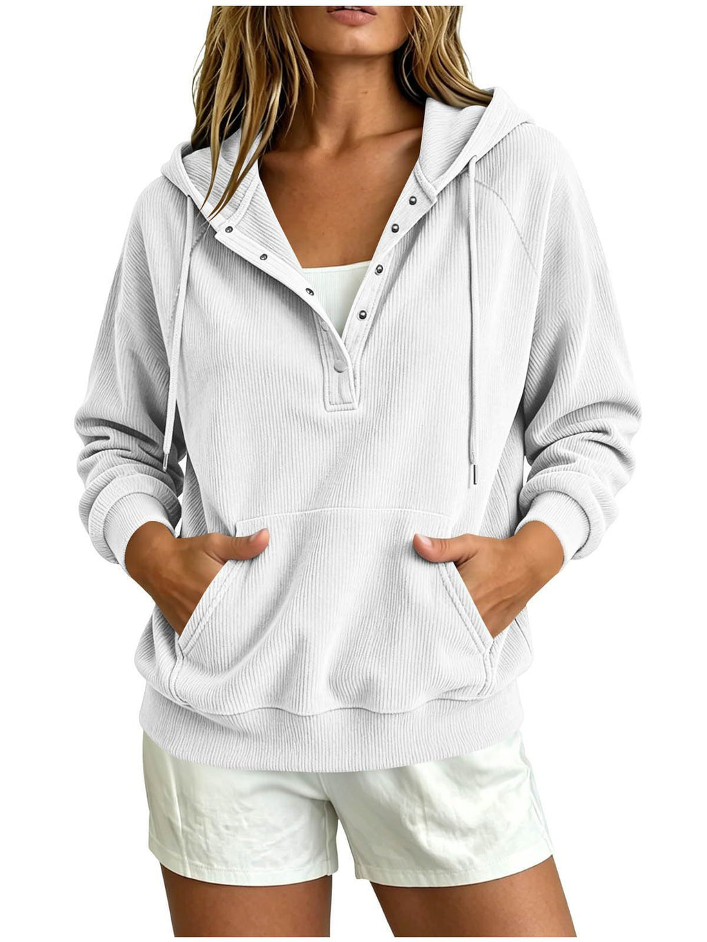 Style d'automne Sweat-shirt à capuche dressy pour femme européenne avec bouton à moitié fermé