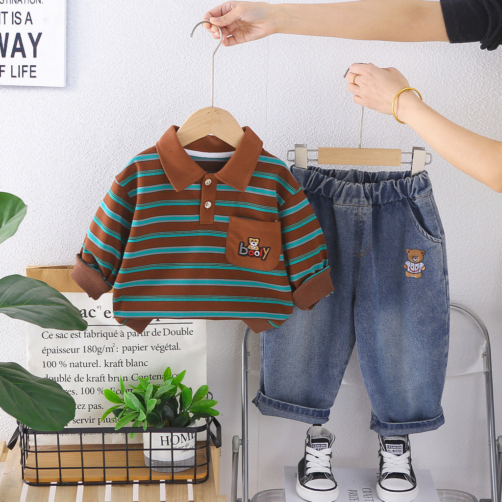 Ensemble de Polo Casual pour Enfants avec Collier Lapel 2 pièces