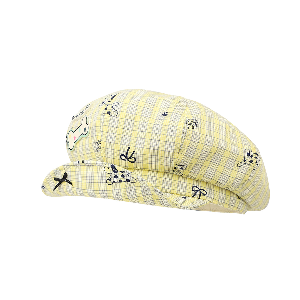 Printemps et été clair jaune Fine-check Pattern Cartoon tacheté Puppy Octagonal Hat Fash