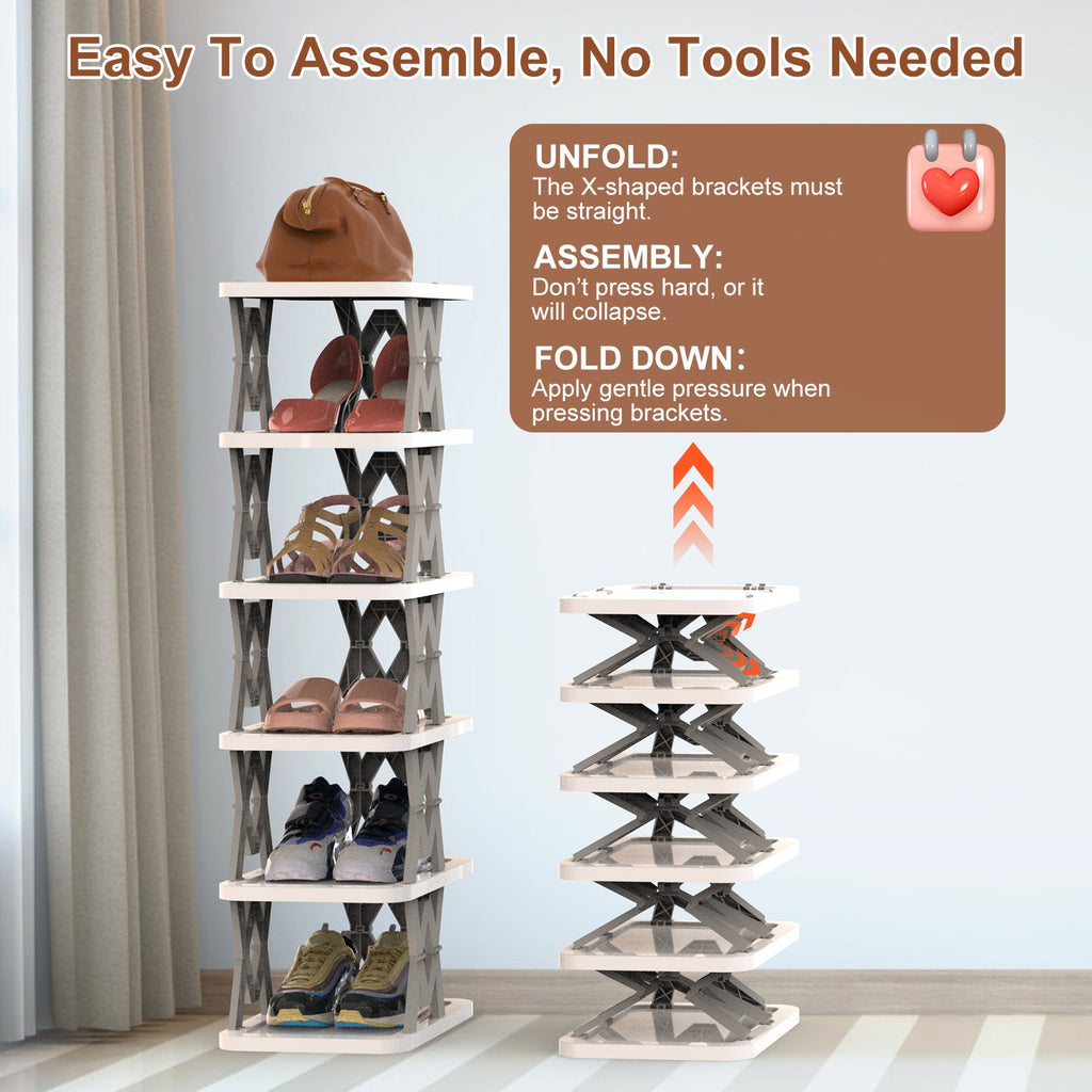 6 Tier pliable Shoe Rack Vertical Shoe Organizer Narrow Shoe Rack pour petits espaces Espace