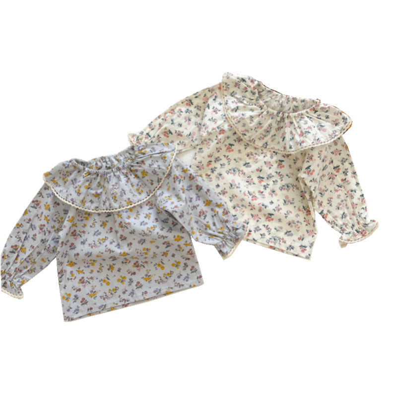 Chemise Lapel Japonaise et Coréenne Sweet Long-Sleeved Autumn Girl Petite Blouse Florale