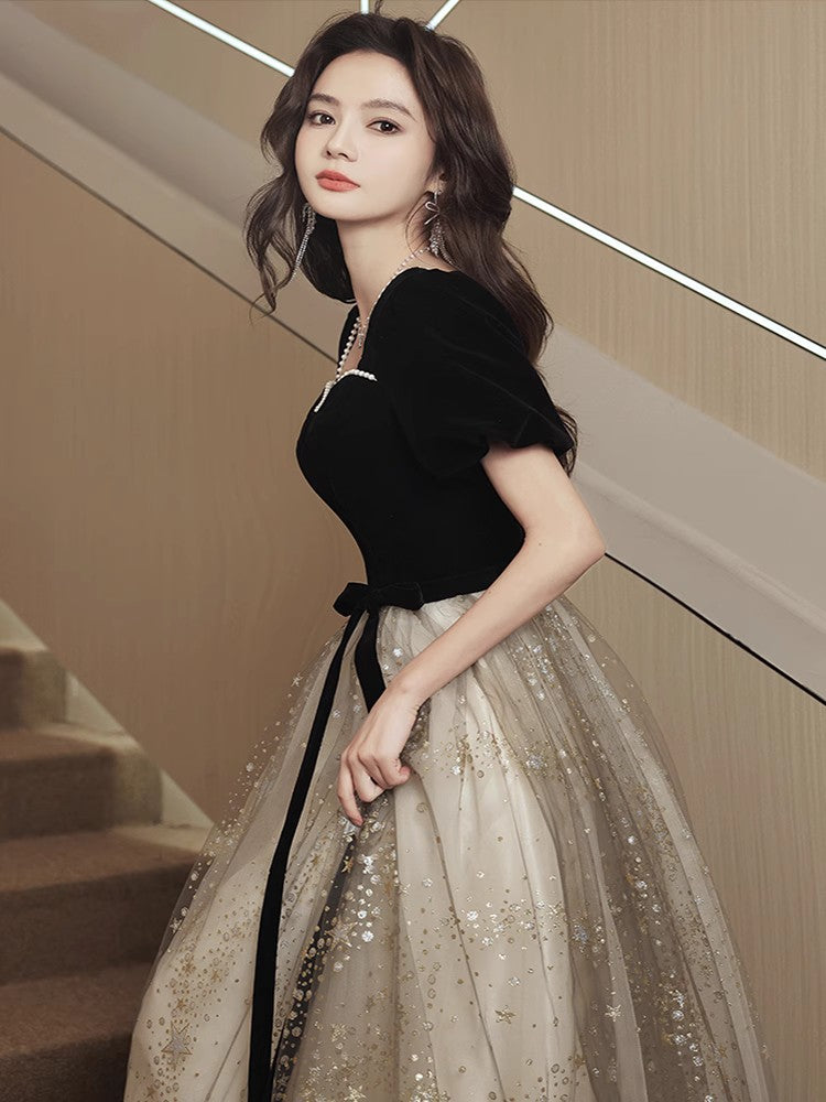 Robe de soirée française légère et luxueuse noir