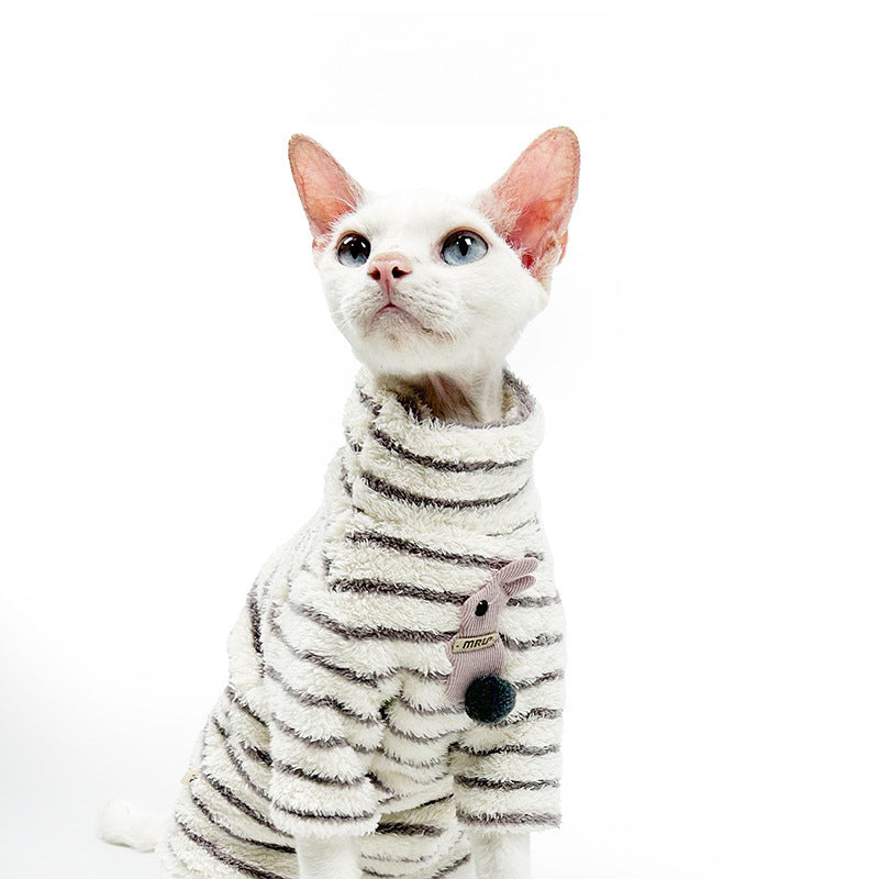 Sphynx Chat chaud Fleece rayé col tortue Chandail pour chats sans cheveux Kittens Devon Rex