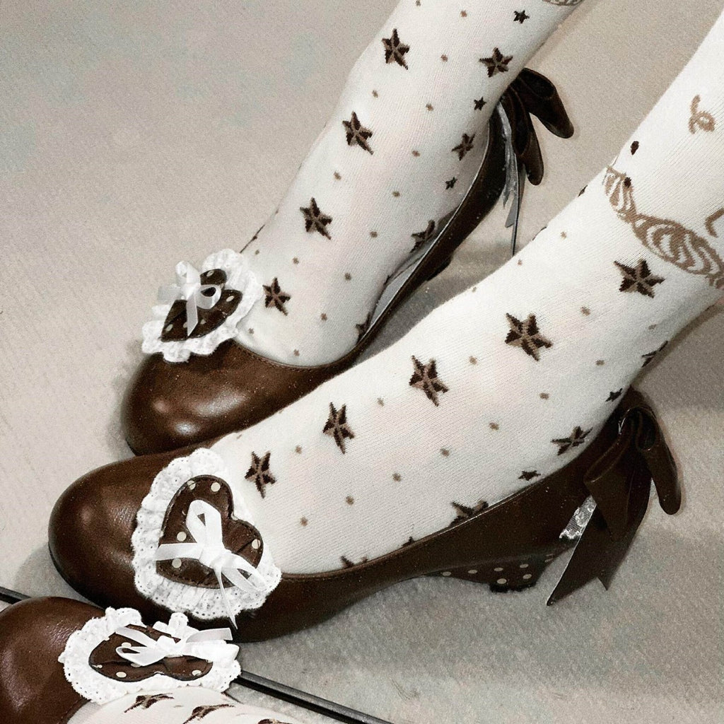 Dentelle en forme de coeur Wedge Femmes Bow Pumps