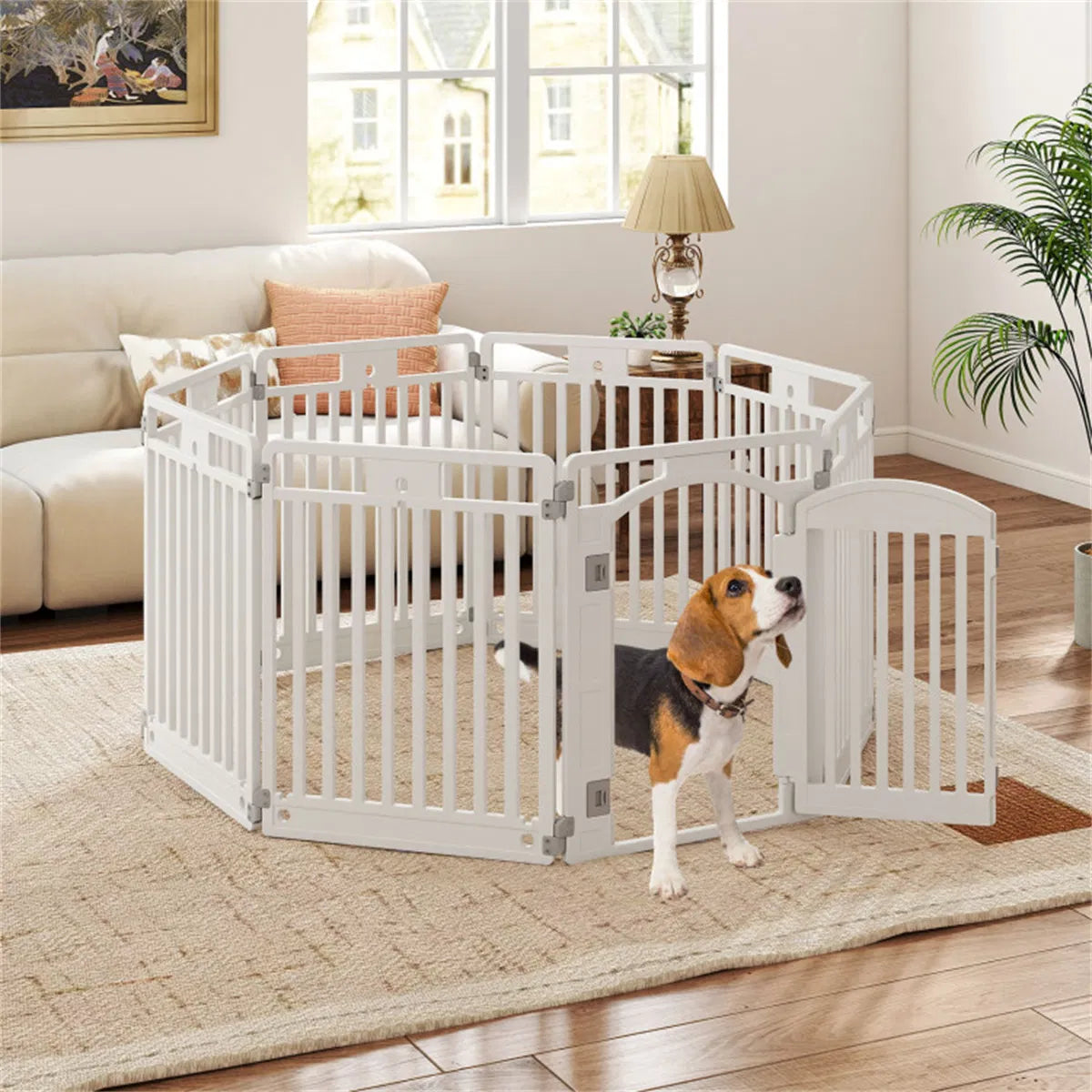 8-Panel HDPE Pet Fence (White) - Configurations multiples (Octagon/Square/house)
