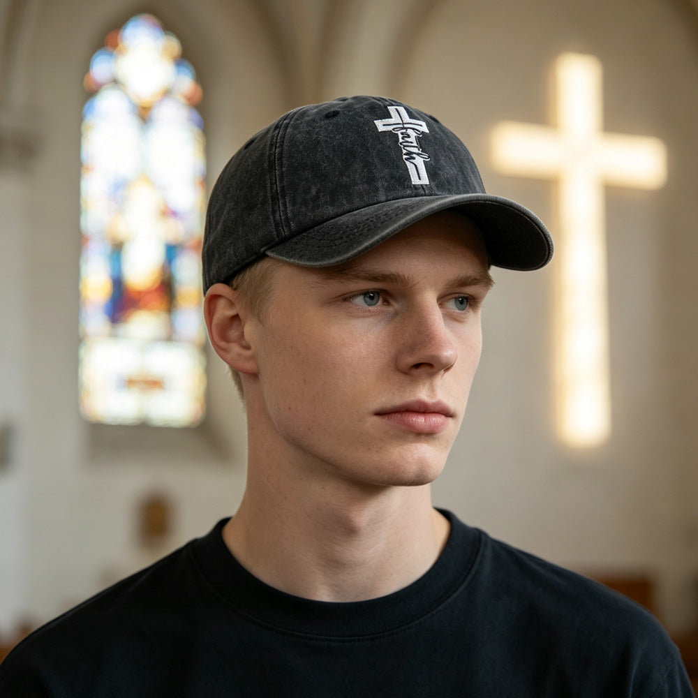 Casquette de baseball de 2pcs Lavé Vintage Faith Cross
